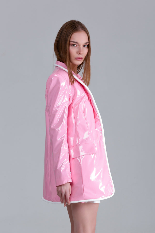 latex pink coat blazer