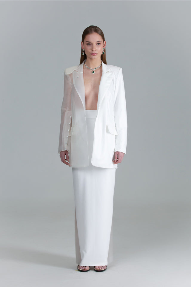 Pencil Skirt Faux Leather - White + Silicone