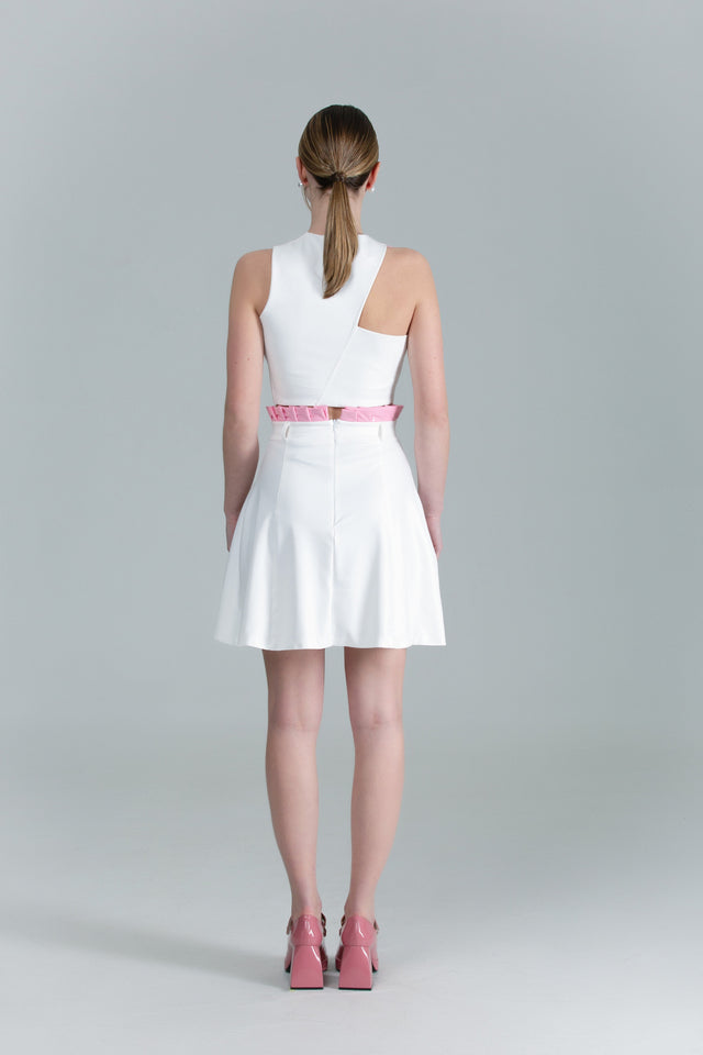Short Circular Skirt - White + Pink Pleats