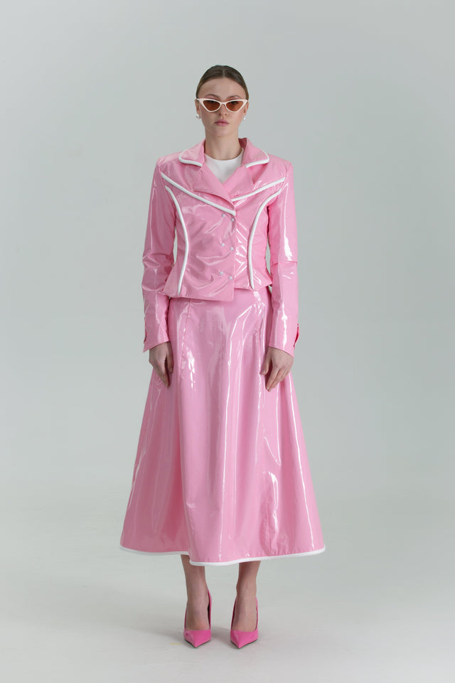 Midi Circular Skirt - Pink + White Piping