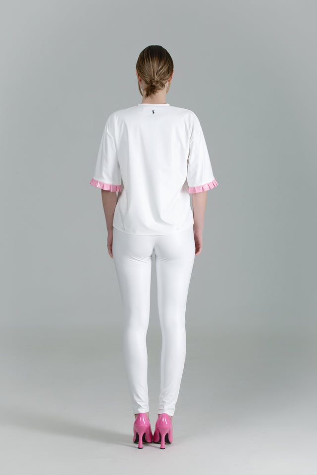 Vegan Leather T-shirt - White + Pleats