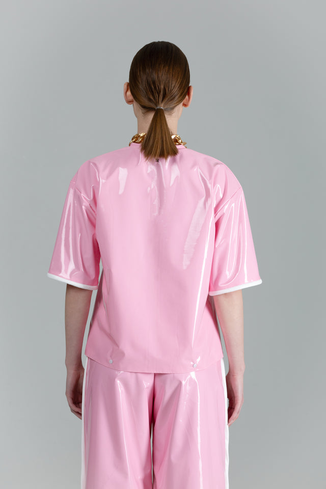Vegan Leather T-shirt - Pink + Piping