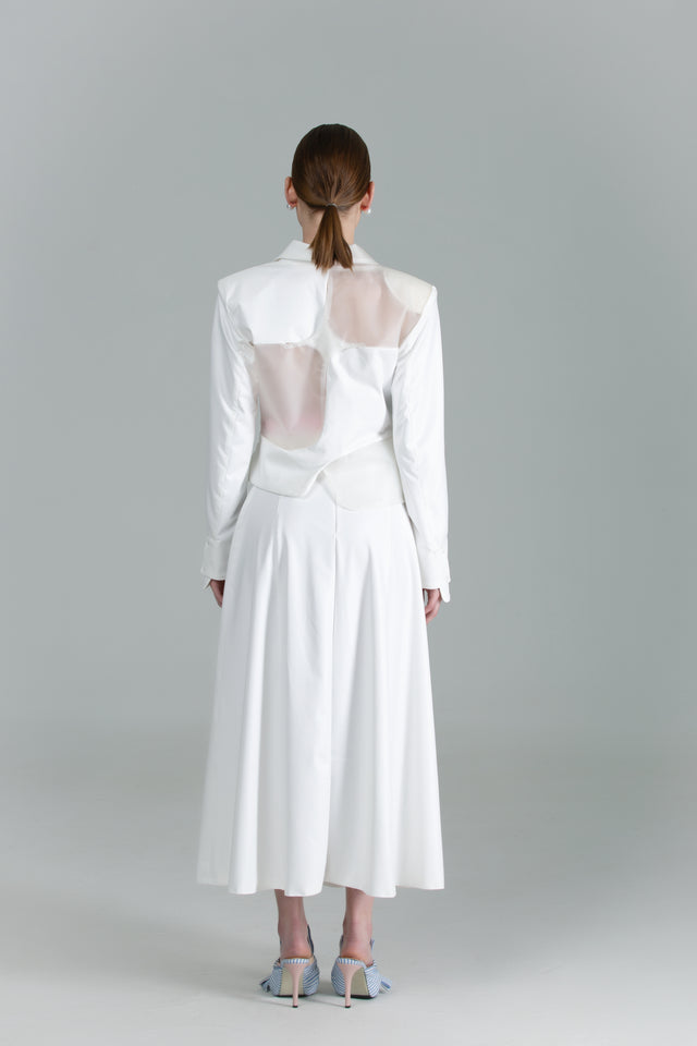 Midi Circular Skirt - White + Pink Pleats