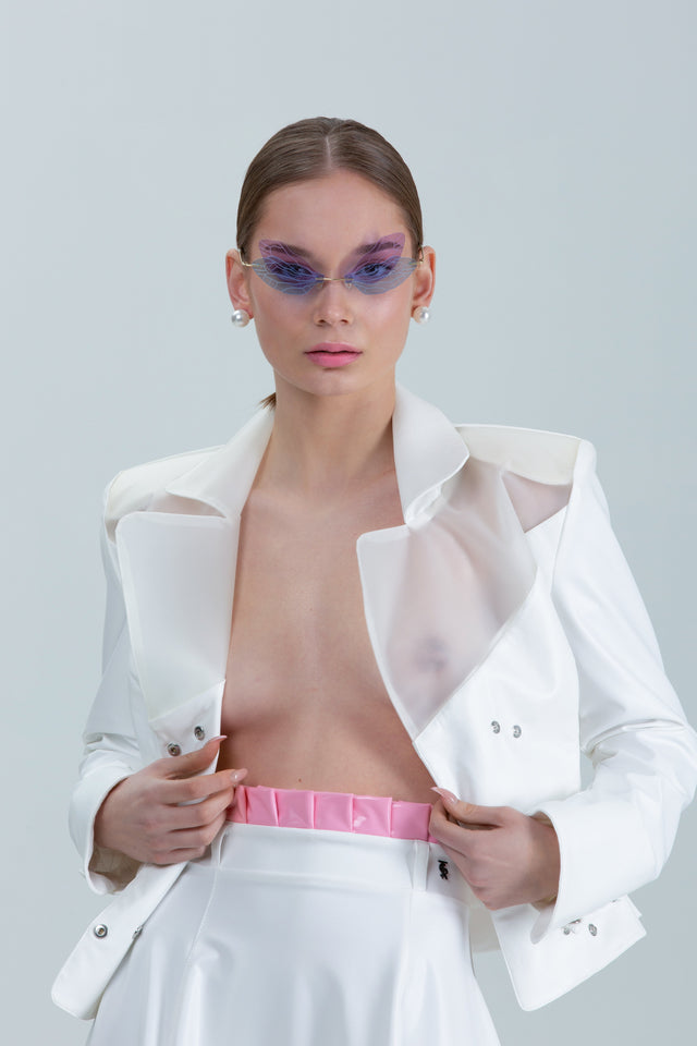 Asymmetric Blazer - Intertwined Back - White + Silicone