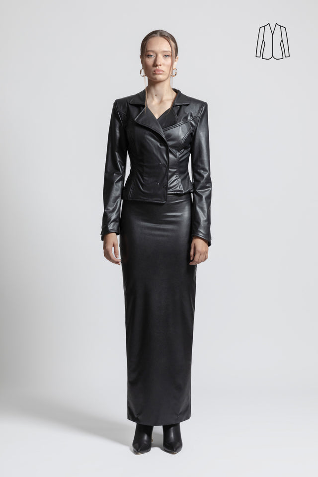 Asymmetric Faux Leather Blazer - Black