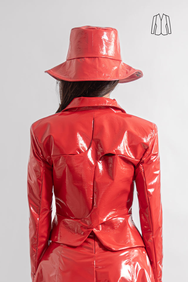 asymmetric_latex_look_blazer_red_back_closeup