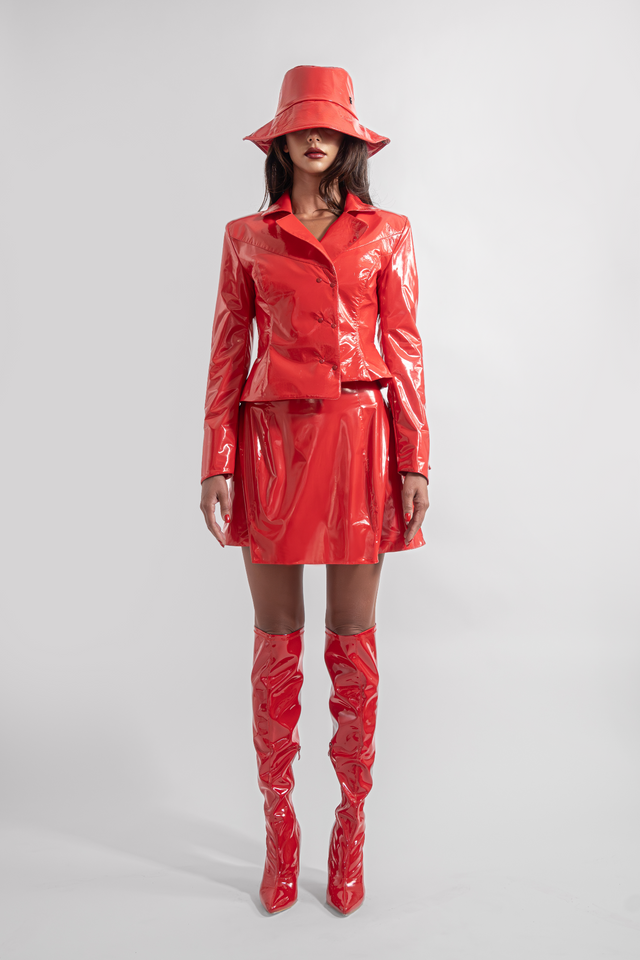 asymmetric_latex_look_blazer_red_front