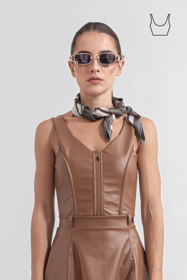 bardot_crop_top_vegan_leather_caramel_brown_front