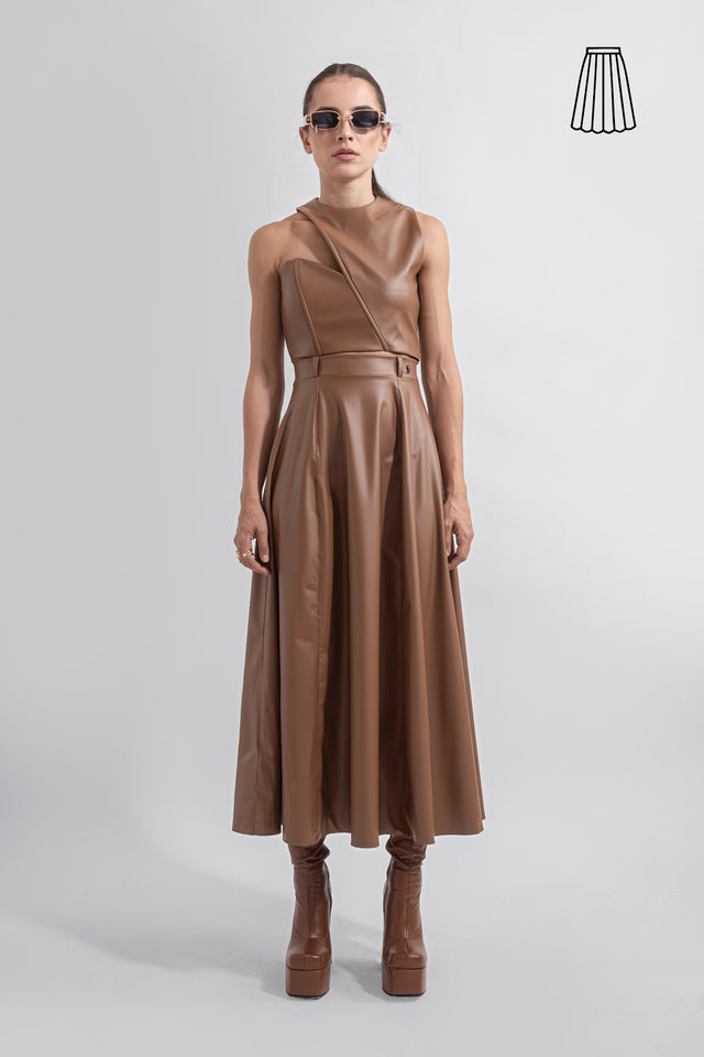 Circular Skirt Vegan Leather - Caramel Brown