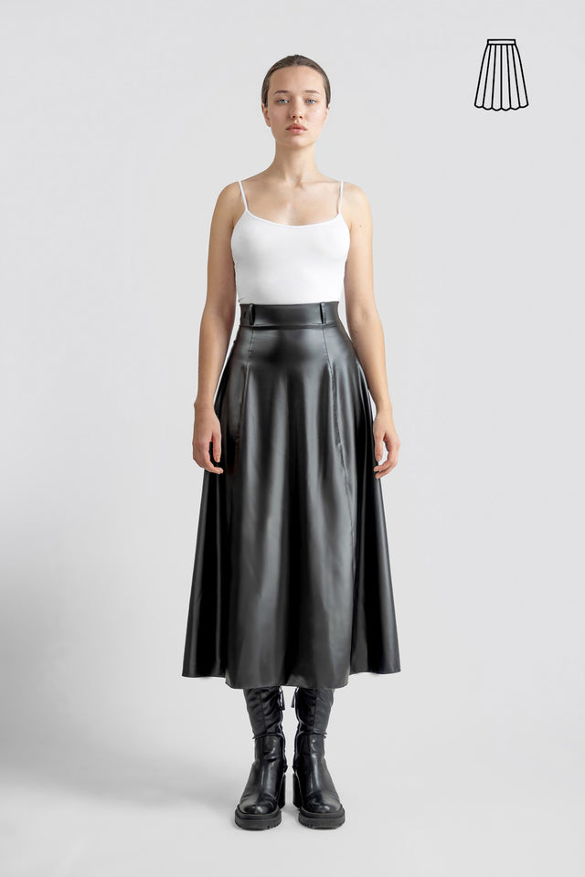 Circular Skirt Vegan Leather - Black