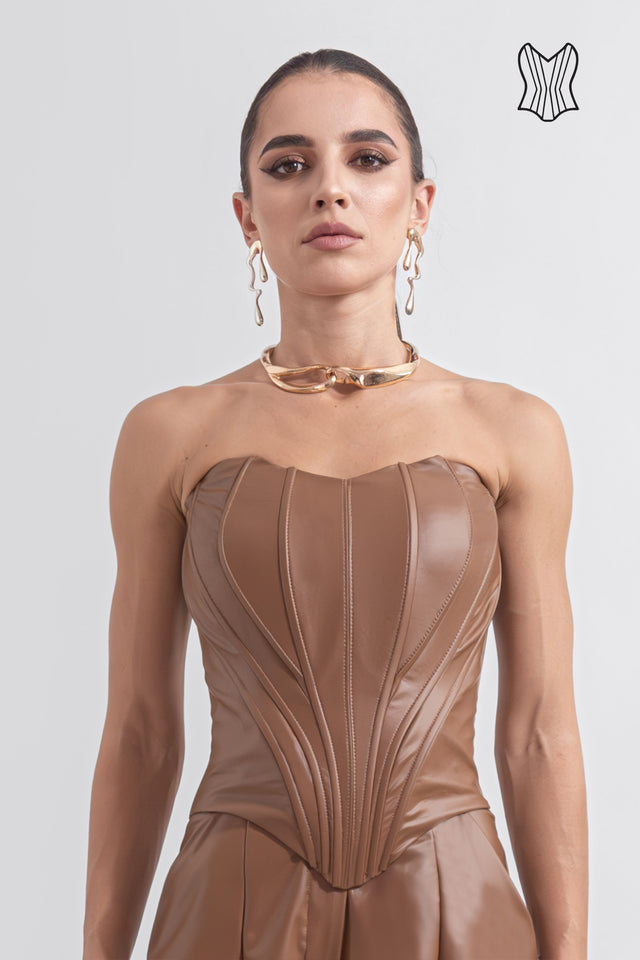 Corset Vegan Leather - Caramel Brown