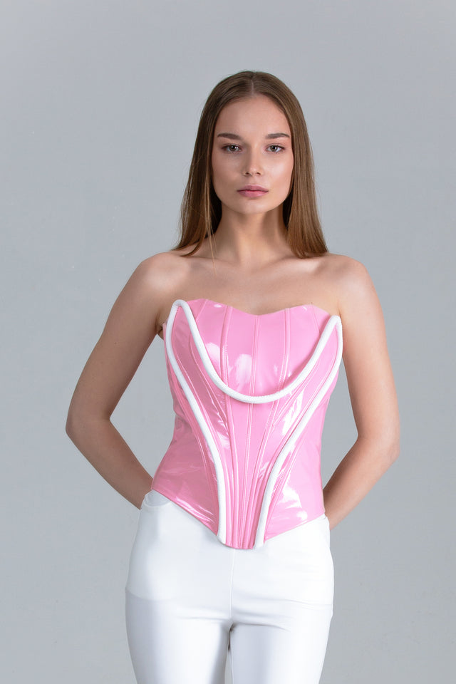 Corset Latex Feel + White Piping