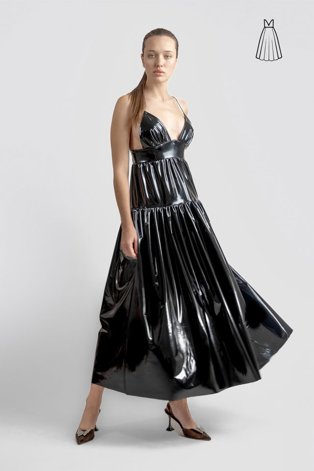 Drop Waist Dress Latex Feel - Black