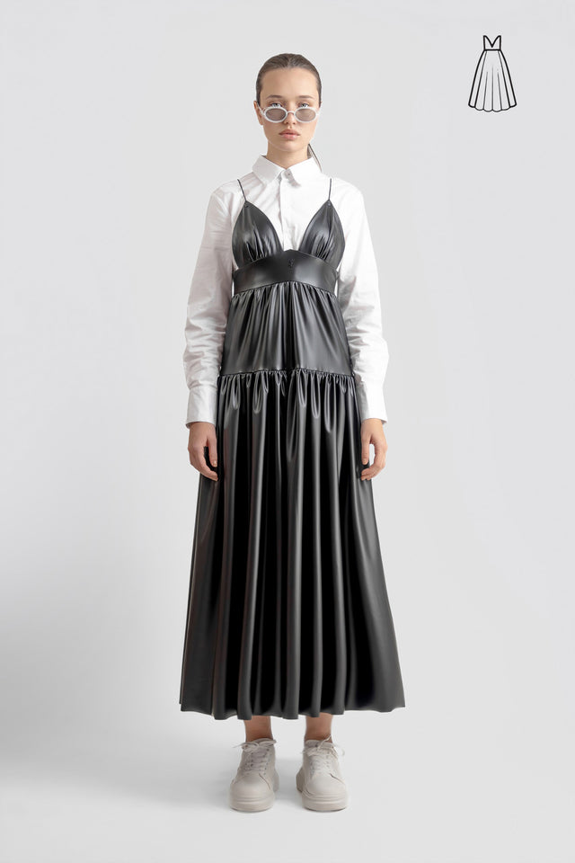 Drop Waist Vegan Leather Dress - Black