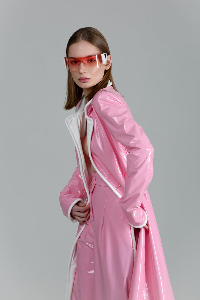 Reversible Vegan Trench Coat - Pink & White