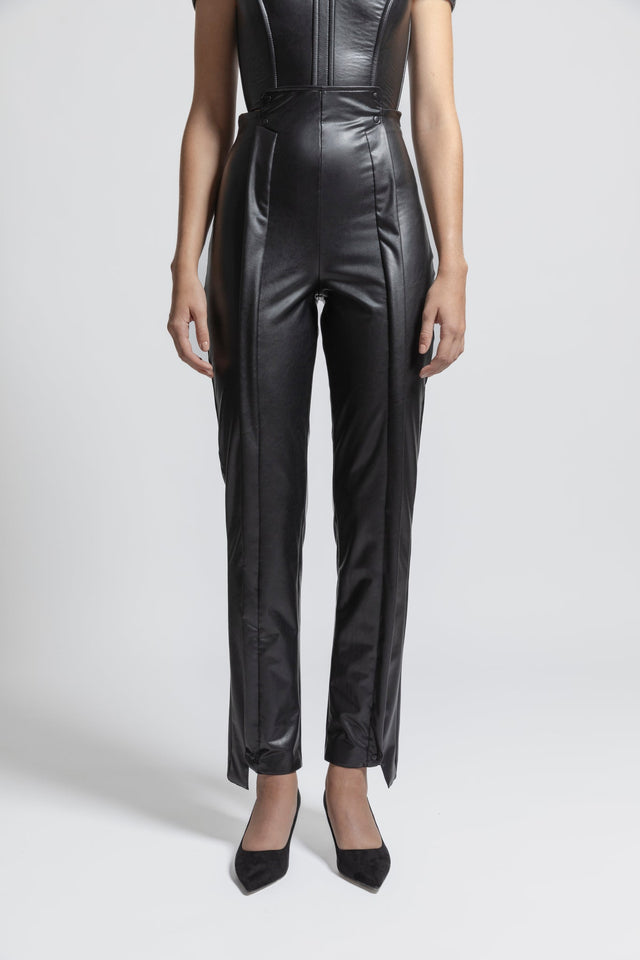High Waist Trousers Latex Look - Black
