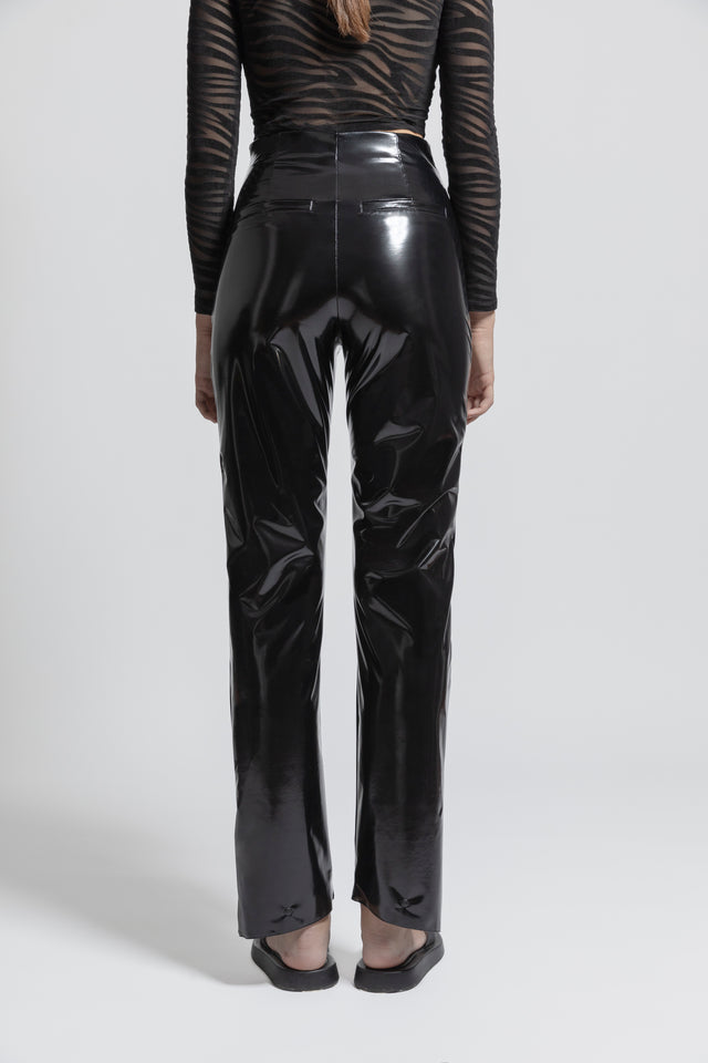 High Waist Trousers Latex Look - Black