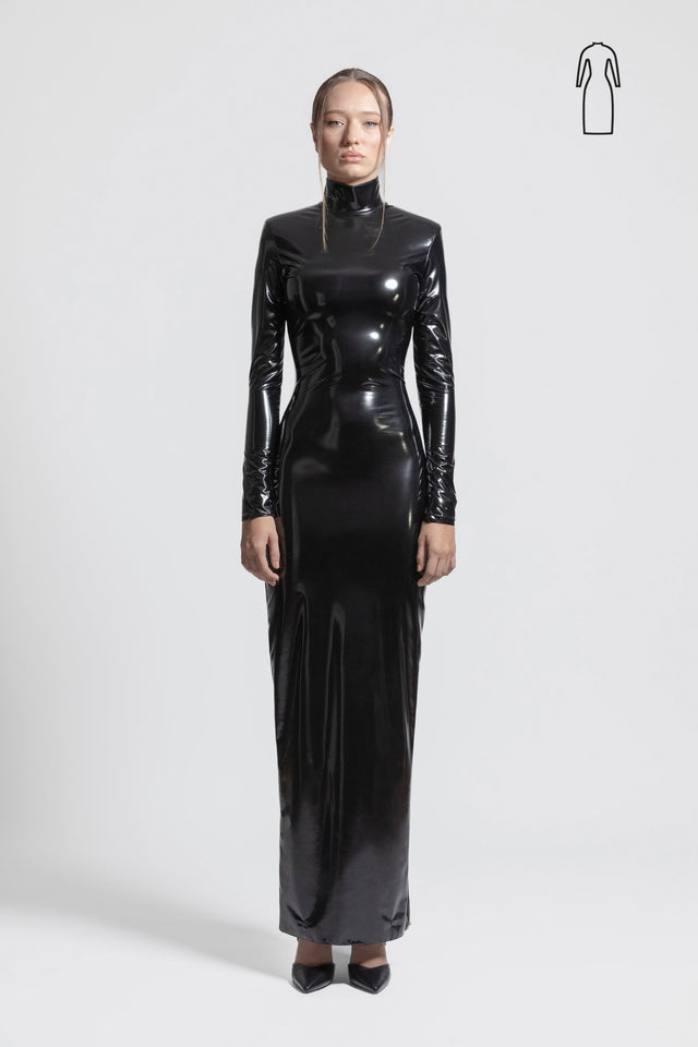 Latex Feel Bodycon Dress - Black