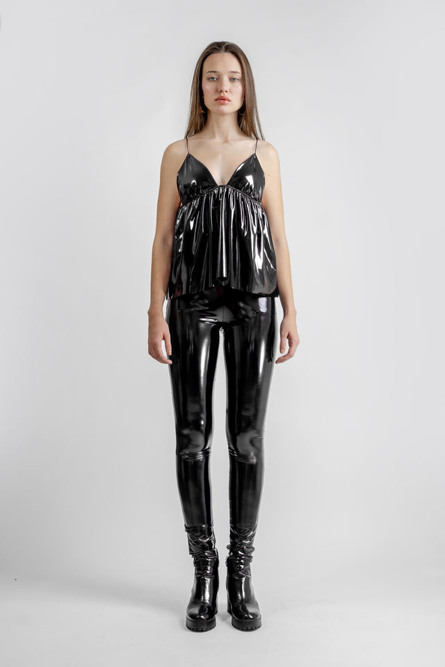 Faux Leather Cami Top - Black