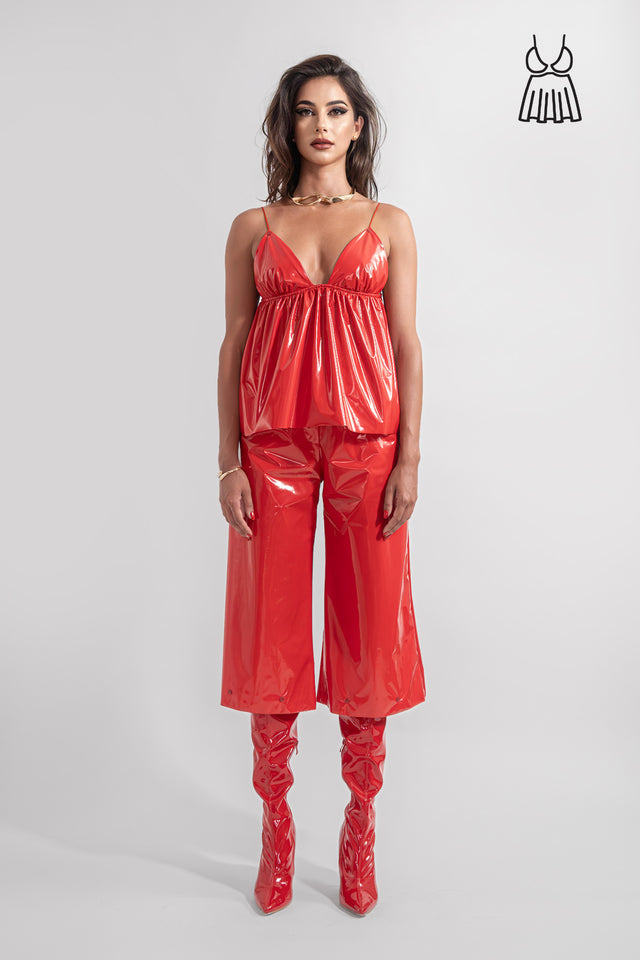 Latex Look Cami Top - Red