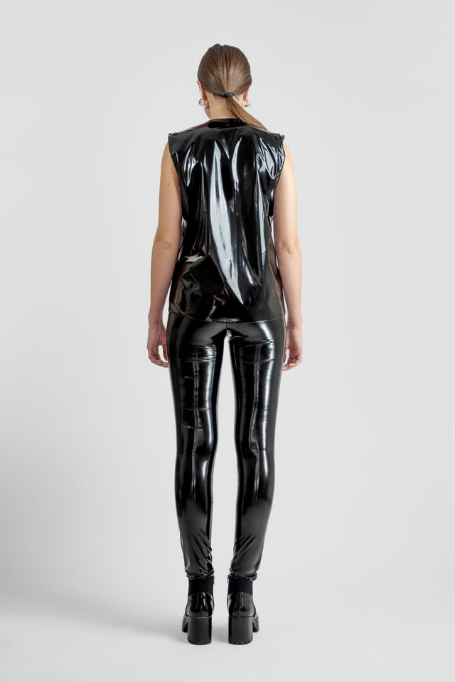 Latex Look Sleeveless Top - Black