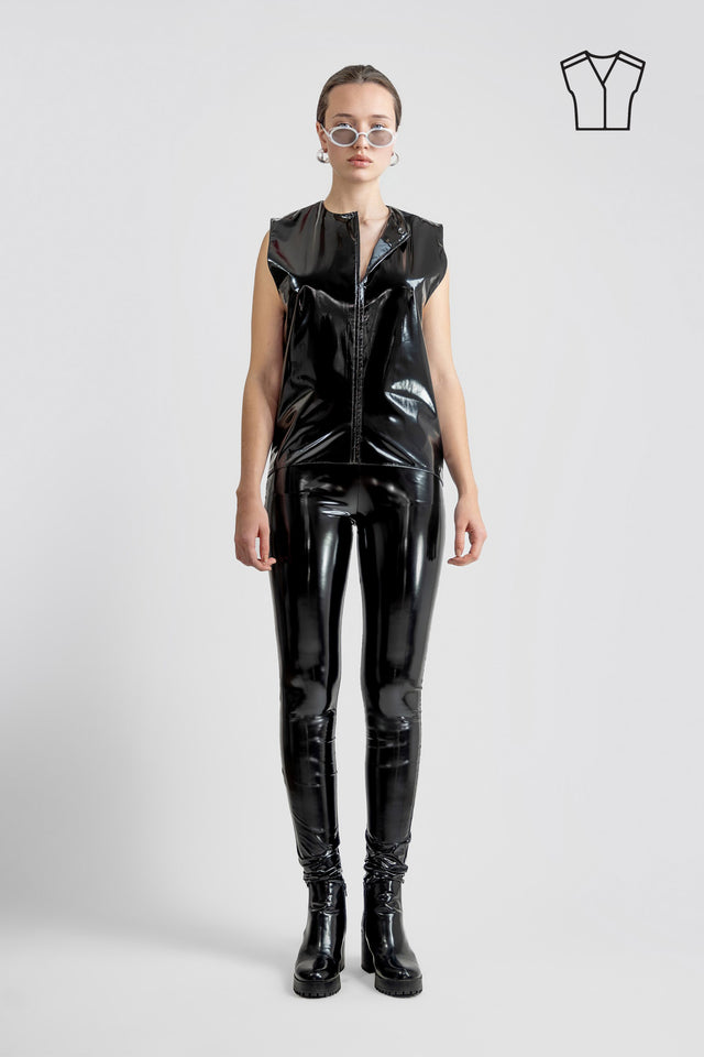 Latex Look Sleeveless Top - Black