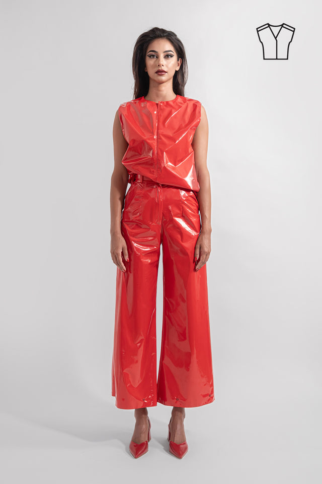 Latex Look Sleeveless Top - Red