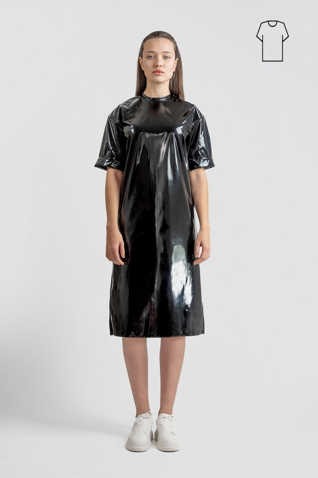 Latex Look T-shirt Dress - Black