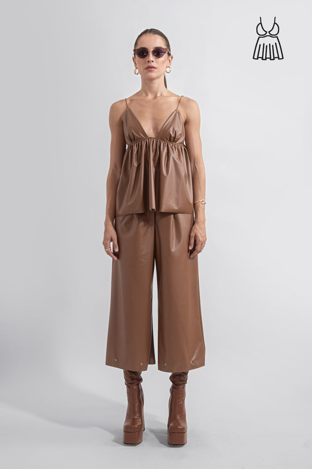 Faux Leather Cami Top - Caramel Brown