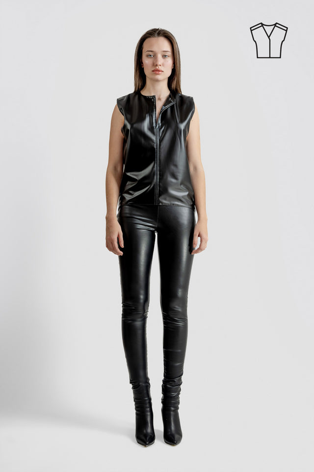 Vegan Leather Sleeveless Top - Black
