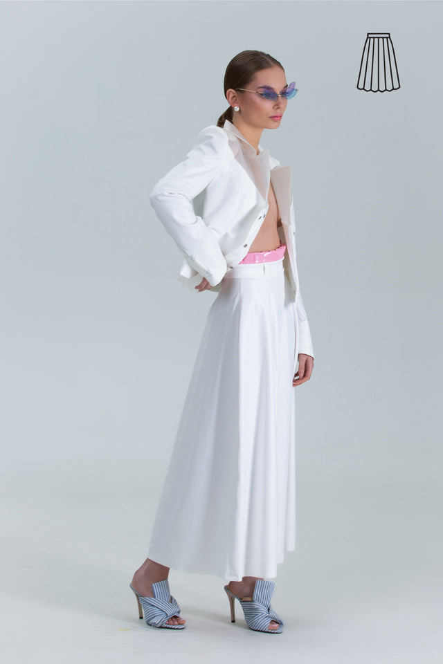 Midi Circular Skirt - White + Pink Pleats