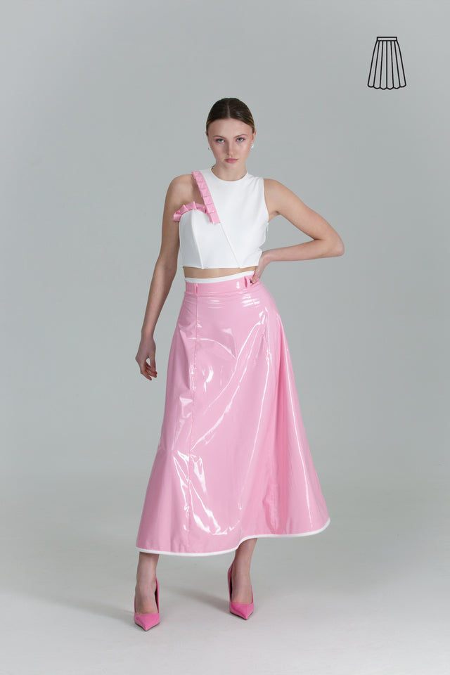 Midi Circular Skirt - Pink + White Piping