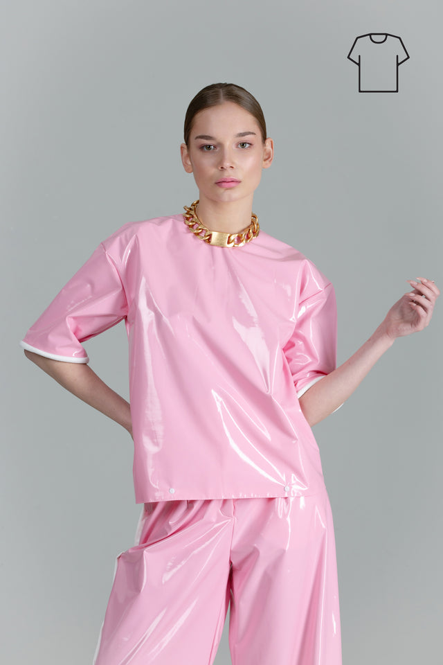 Vegan Leather T-shirt - Pink + Piping