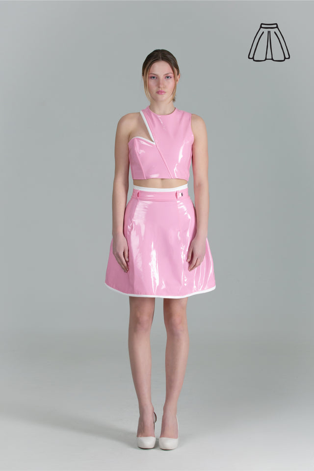 Short Skirt - Pink + White Piping