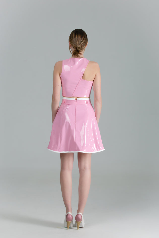Short Skirt - Pink + White Piping
