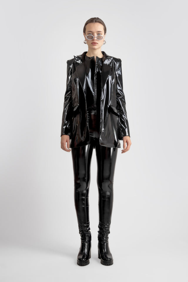 Single Breasted Blazer Latex Look - Black