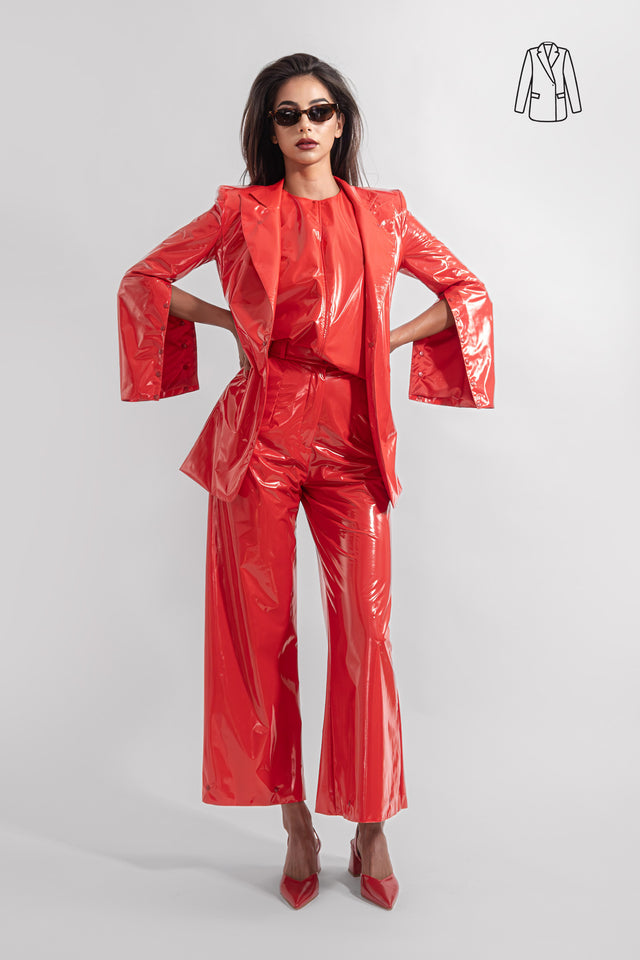 Single Breasted Blazer Latex Look - Red