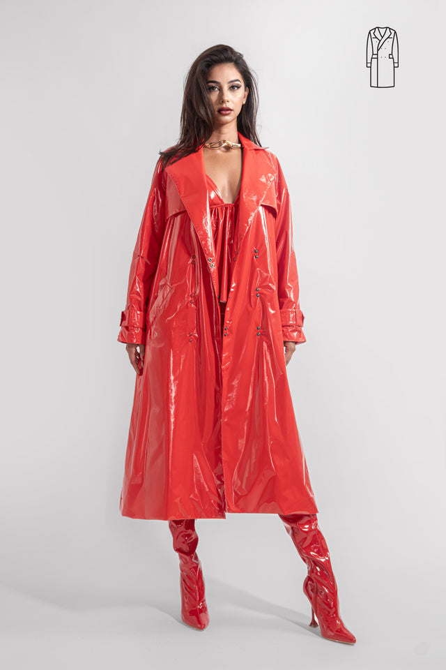 Straight Coat Latex Look - Red