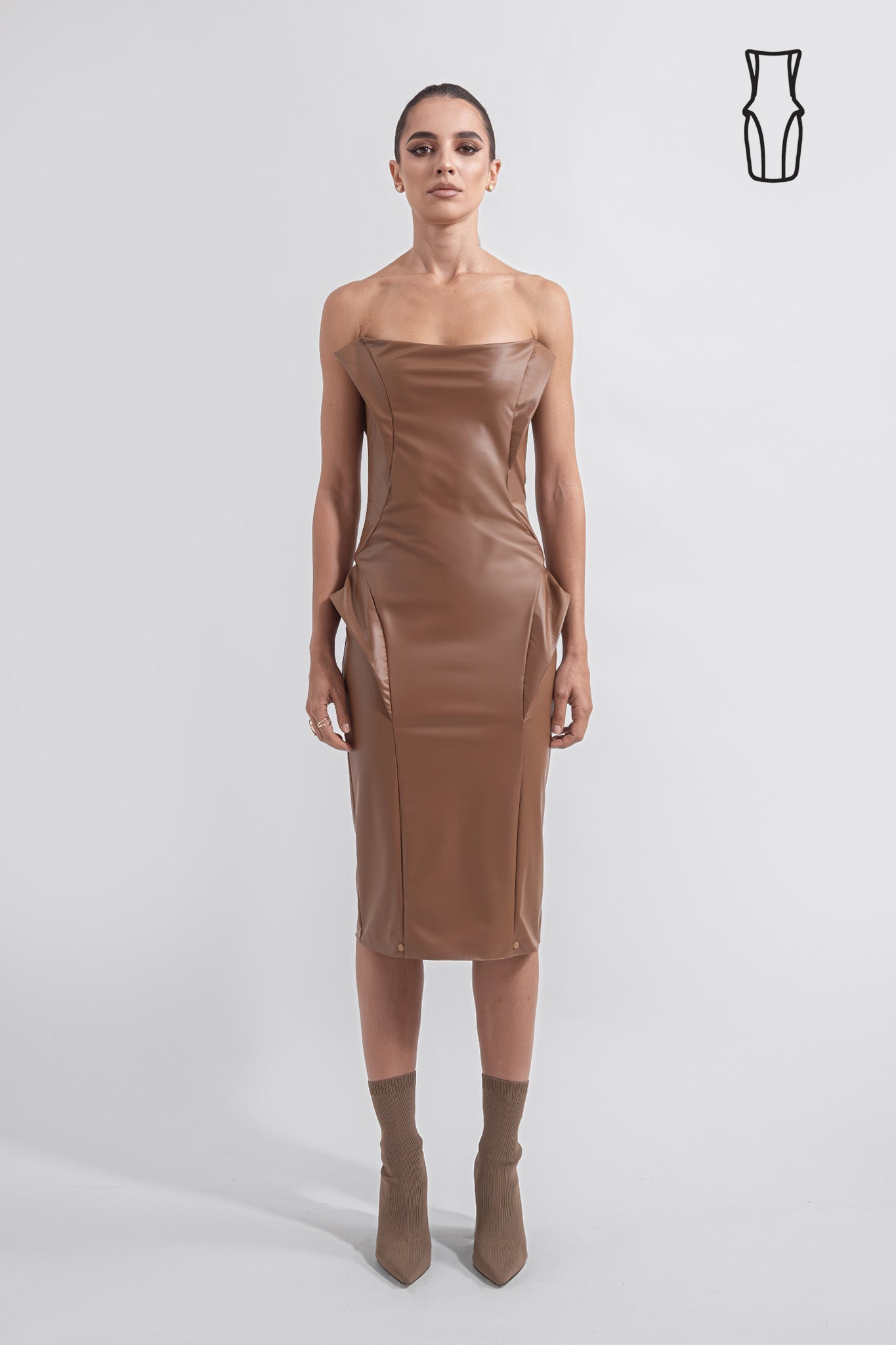 Strapless Faux Leather Dress - Caramel Brown TACRAI Strapless Faux Leather Dress - Caramel Brown TACRAI