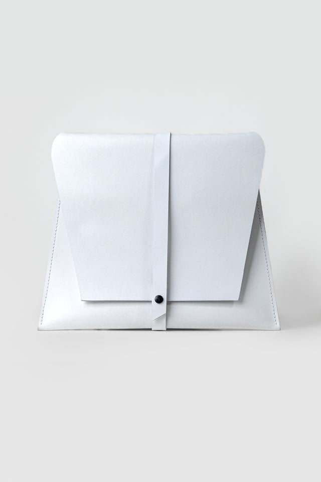 white leather clutch bag tacrai front