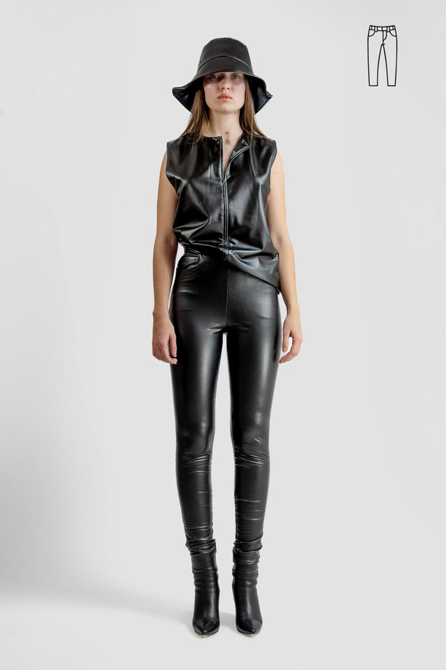Faux Leather Slim Pants - Black