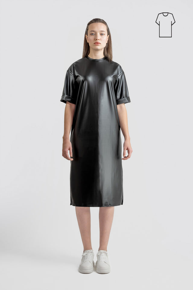 Vegan Leather T-shirt Dress - Black