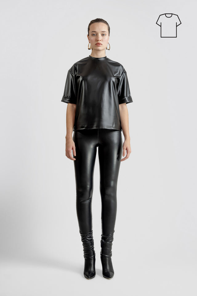 Vegan Leather T-shirt -Black