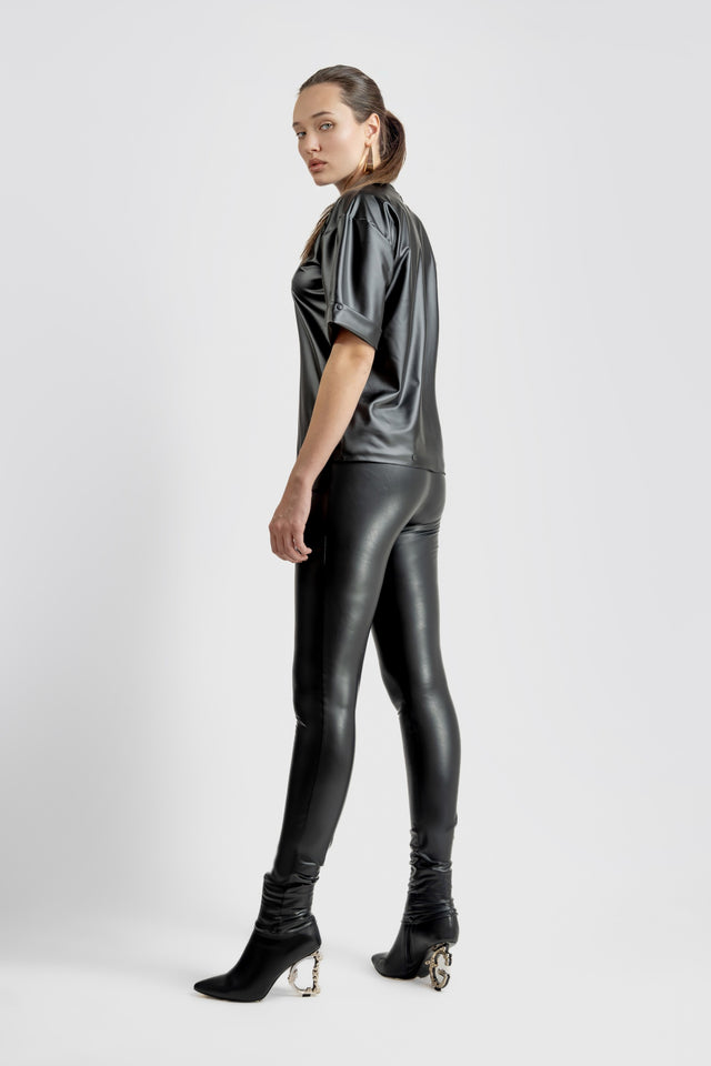 Vegan Leather T-shirt -Black