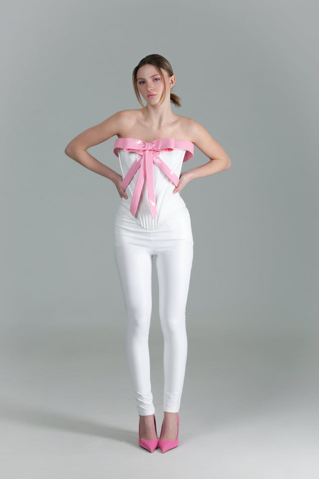 Faux Leather Slim Pants - White