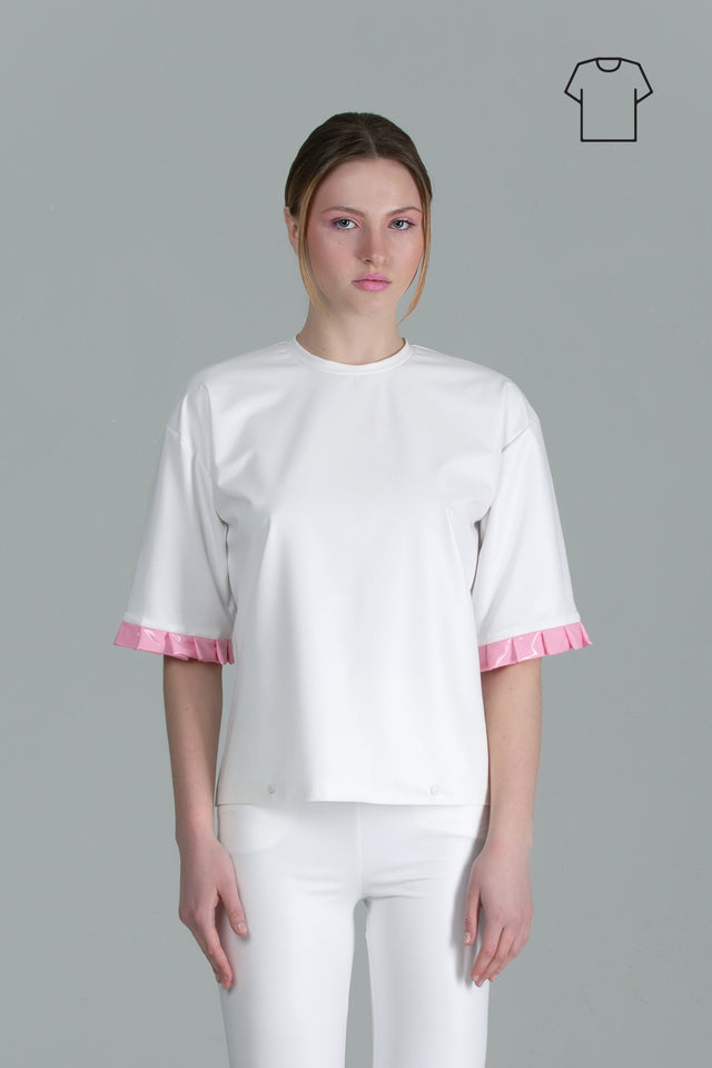 Vegan Leather T-shirt - White + Pleats