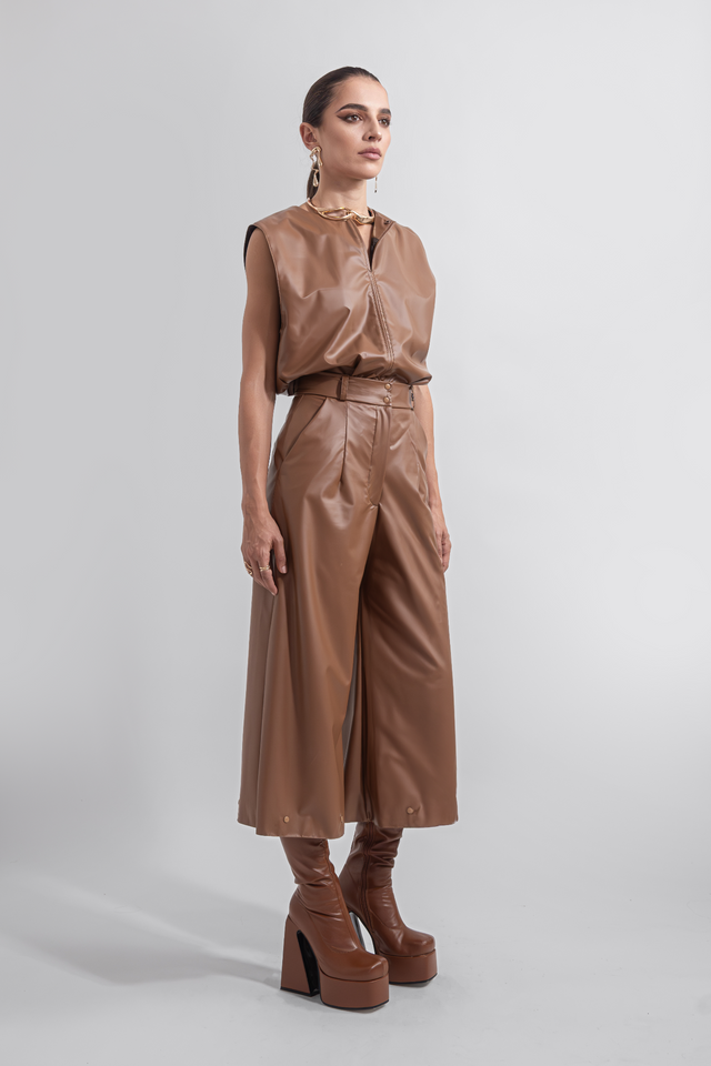 wide_leg_flare_leather_look_pants_capri_brown_side