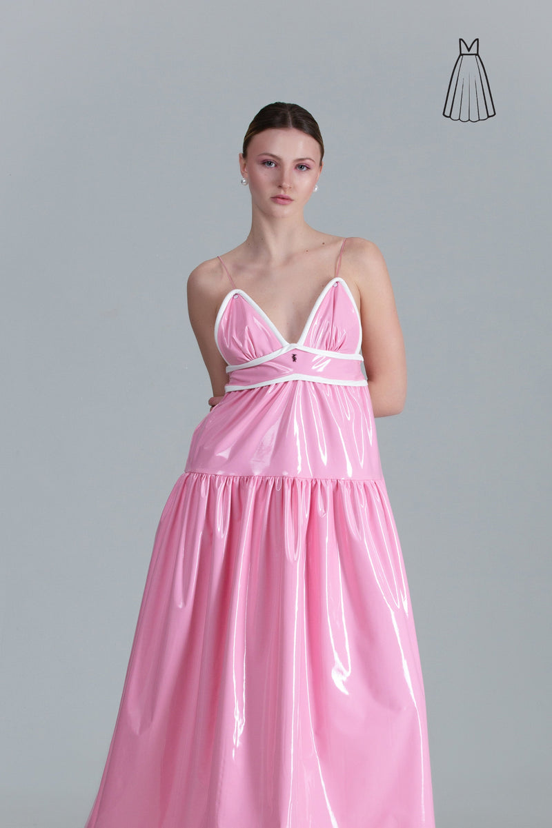 latex pink barbie dress Flowing Waist Dress Latex-Feel