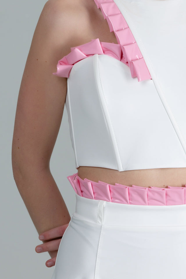 Short Circular Skirt - White + Pink Pleats