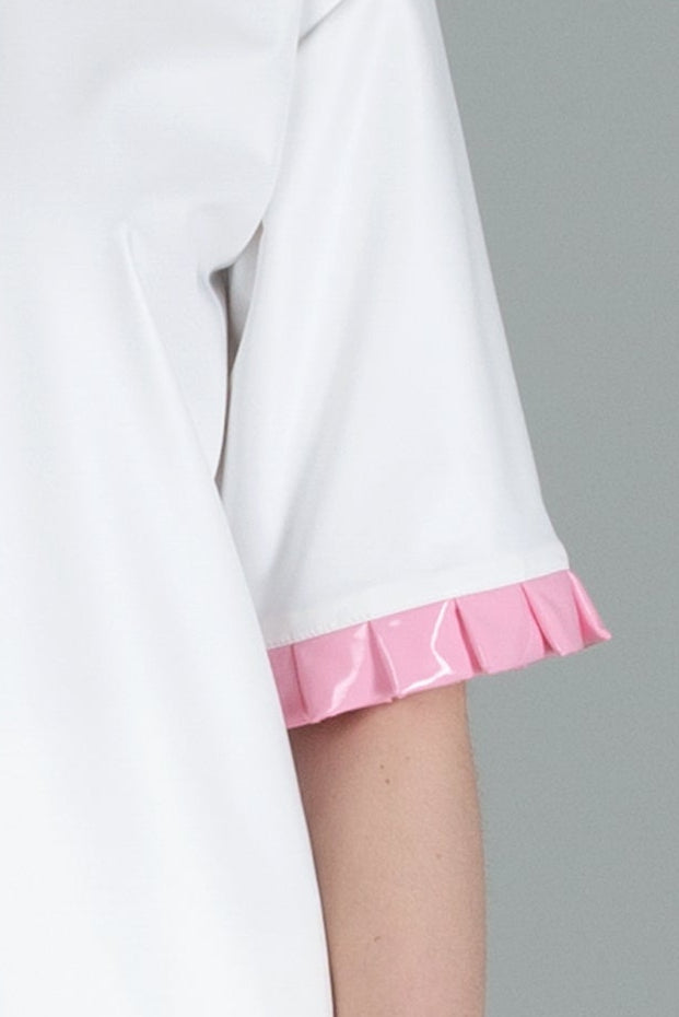 Vegan Leather T-shirt - White + Pleats